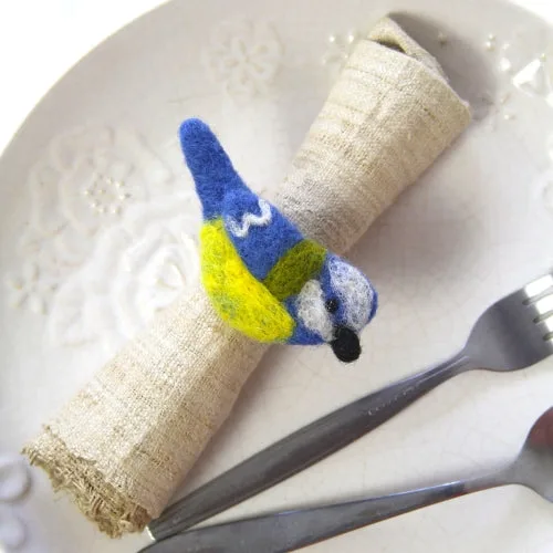 Napkin Rings, Set of 4 Birds - Yellow/Blue - Image 3