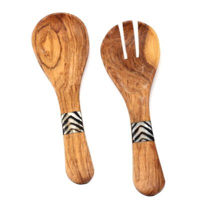 Olive Wood Serving Set, Small with Batik Inlay - Image 6