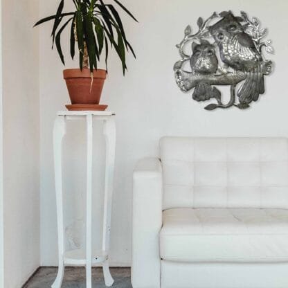 Pair of Owls on Perch Metal Wall Art - Croix des Bouquets - Image 3