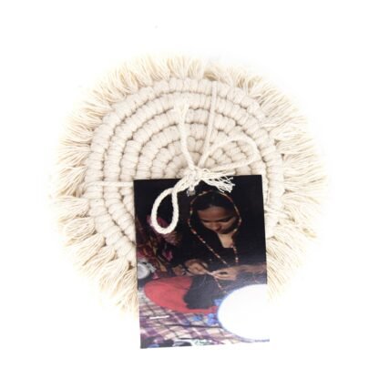 Macrame Coasters in Natural with fringe, Set of 4 - Image 2