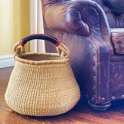 Bolga Pot Basket - Natural with Leather Handle - Image 9