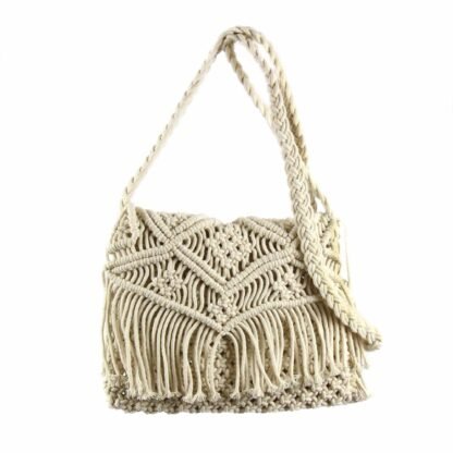 Macrame Shoulder Bag, Cream - Image 2