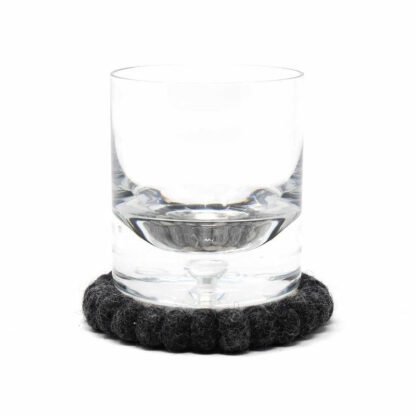 Hand Crafted Felt Ball Coasters from Nepal: 4-pack, Flower Black/Grey - Global Groove (T) - Image 3