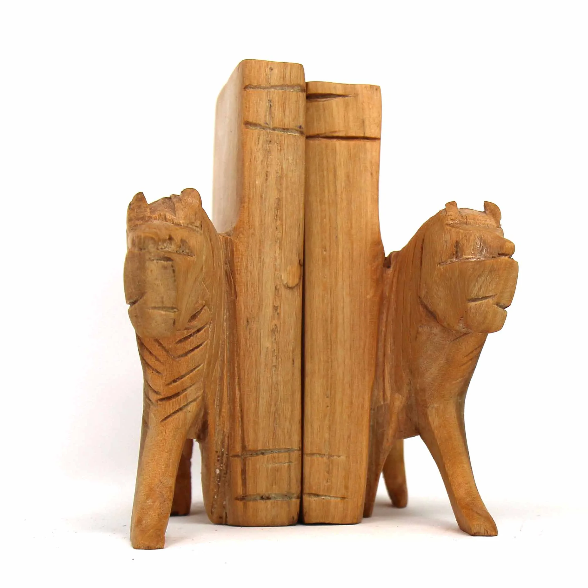 Carved Wood Lion Book Ends, Set of 2 - Image 2