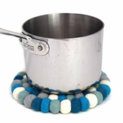 Ice Blue Felt Ball Trivet & 4-piece Coaster Set - Image 2