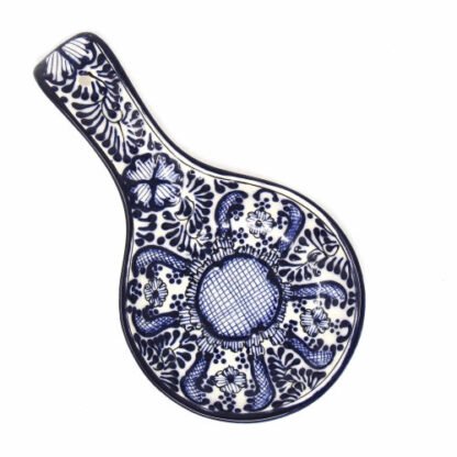 Handmade Pottery Spoon Rest, Blue Flower - Encantada - Image 3