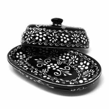 Encantada Handmade Pottery Butter Dish, Black & White - Image 3