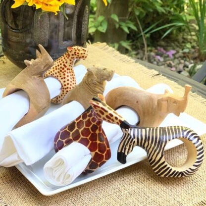 Set of Six Mahogany Wood Animal Napkin Rings - Jedando Handicrafts - Image 7