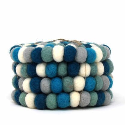 Ice Blue Felt Ball Coasters, Set of 4 - Image 2