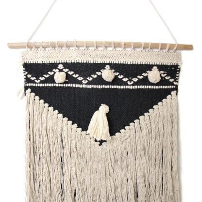 Handwoven Boho Wall Hanging, Charcoal & Cream - Image 2