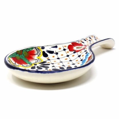 Handmade Pottery Spoon Rest, Dots & Flowers - Encantada - Image 3