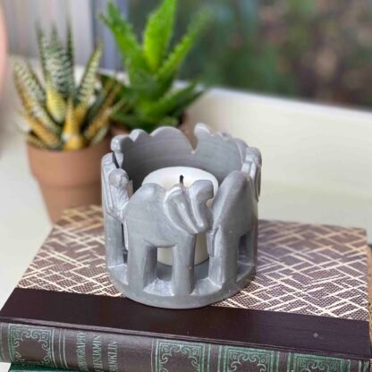 Circle of Elephants Soapstone Sculpture, 3 to 3.5-inch - Dark Stone - Image 9