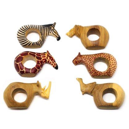 Set of Six Mahogany Wood Animal Napkin Rings - Jedando Handicrafts - Image 3