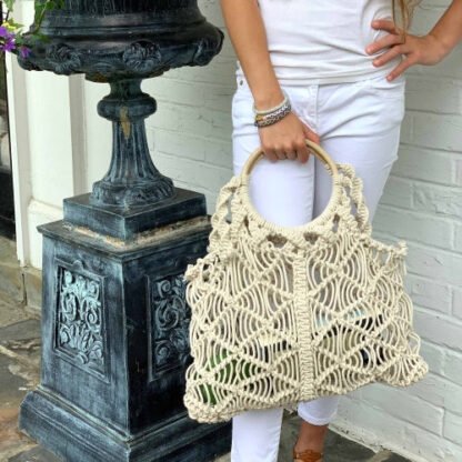 Macrame Bag with Wooden Handle - Image 7