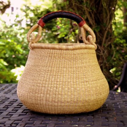 Bolga Pot Basket - Natural with Leather Handle - Image 7