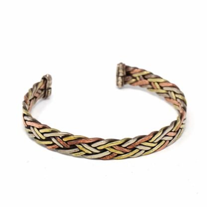 Copper and Brass Cuff Bracelet: Healing Weave - DZI (J) - Image 2