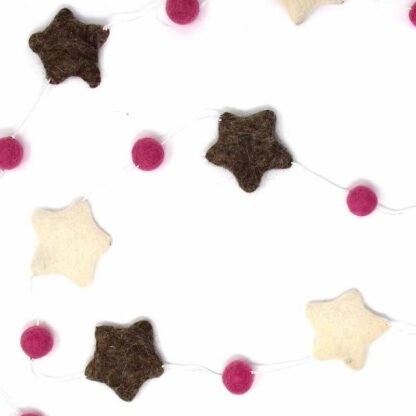 Hand Crafted Felt from Nepal: Stars Garland, Grey/Pink - Image 3