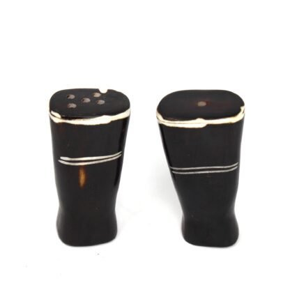 African Natural Bone Salt & Pepper Shakers, White Etch Design on Dark - Image 5