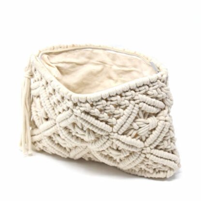 Macrame Clutch with Tassel, Cream - Image 3