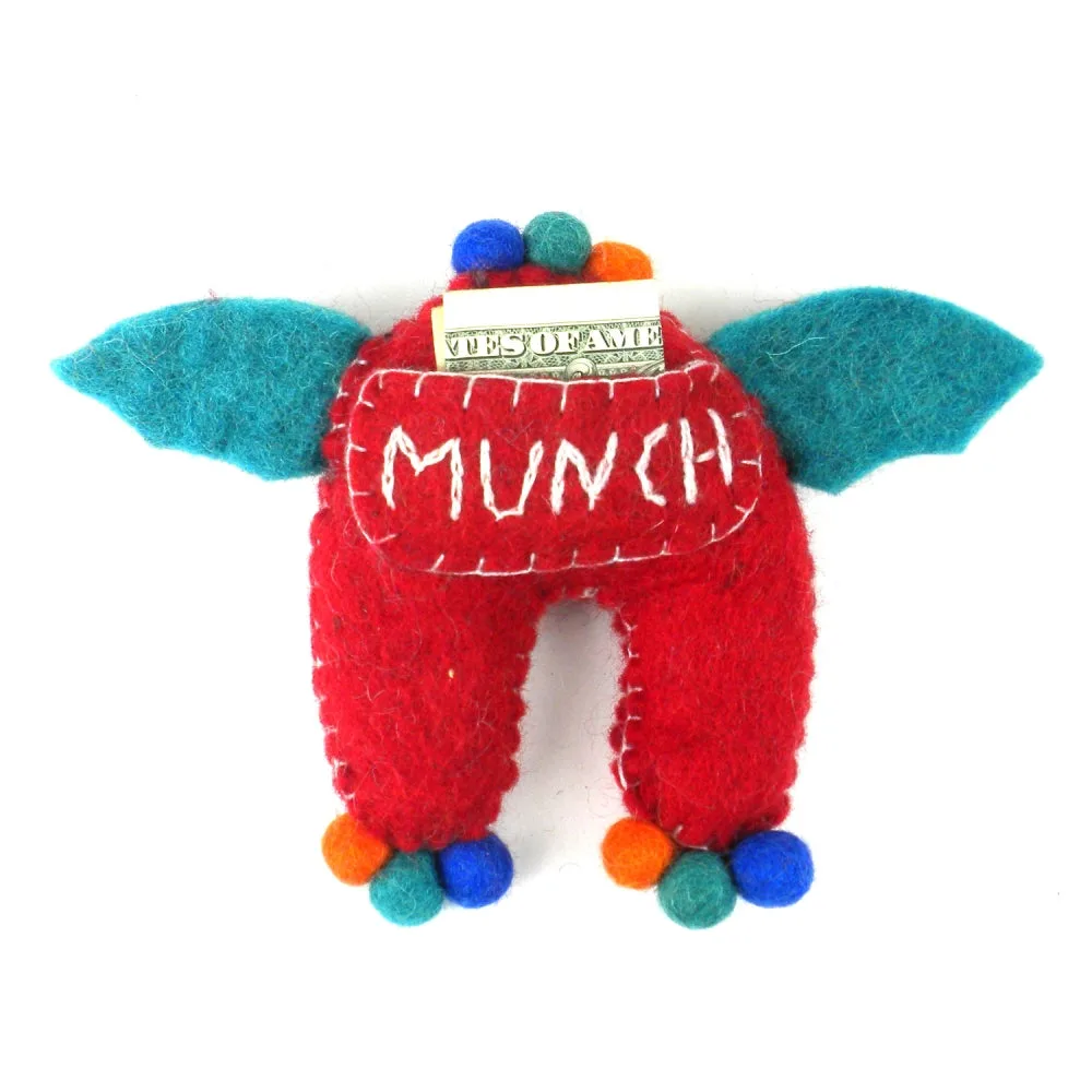 Hand Felted One-Eyed Red Tooth Monster with Wings - Global Groove - Image 2