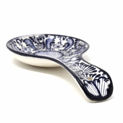 Handmade Pottery Spoon Rest, Blue Flower - Encantada - Image 5