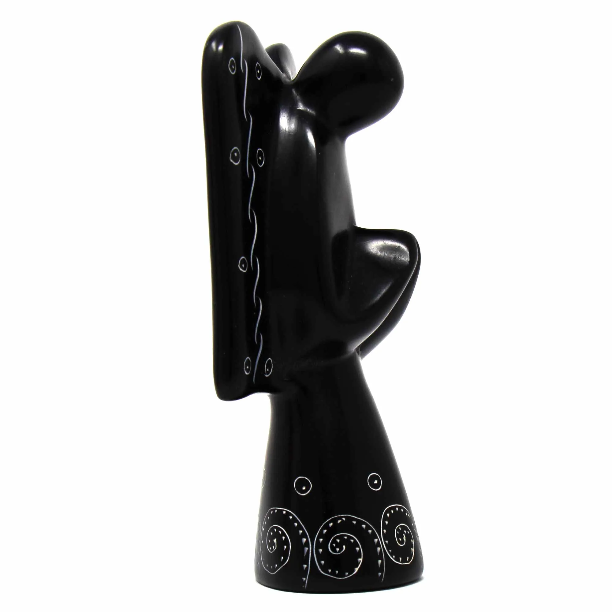Soapstone Angel Sculpture - Black Finish with Etch Design - Image 2