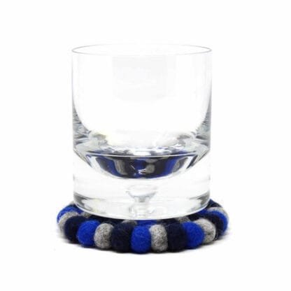 Hand Crafted Felt Ball Coasters from Nepal: 4-pack, Chakra Dark Blues - Global Groove (T) - Image 3