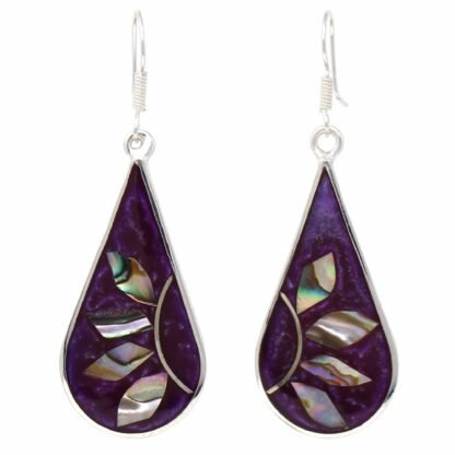 Fuschia with Abalone Petals Teardrop Earrings - Image 3