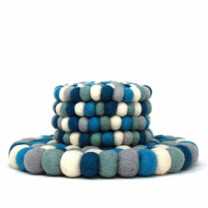 Ice Blue Felt Ball Coasters, Set of 4 - Image 4