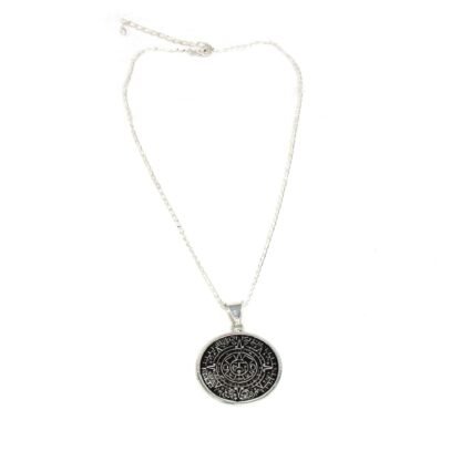 Alpaca Silver Aztec Calendar Pendant with Chain - Image 5