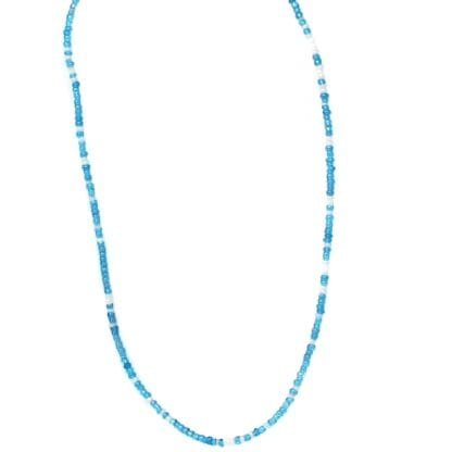 Single Strand Maasai Bead Necklace, Blue with White Accent Beads - Image 3