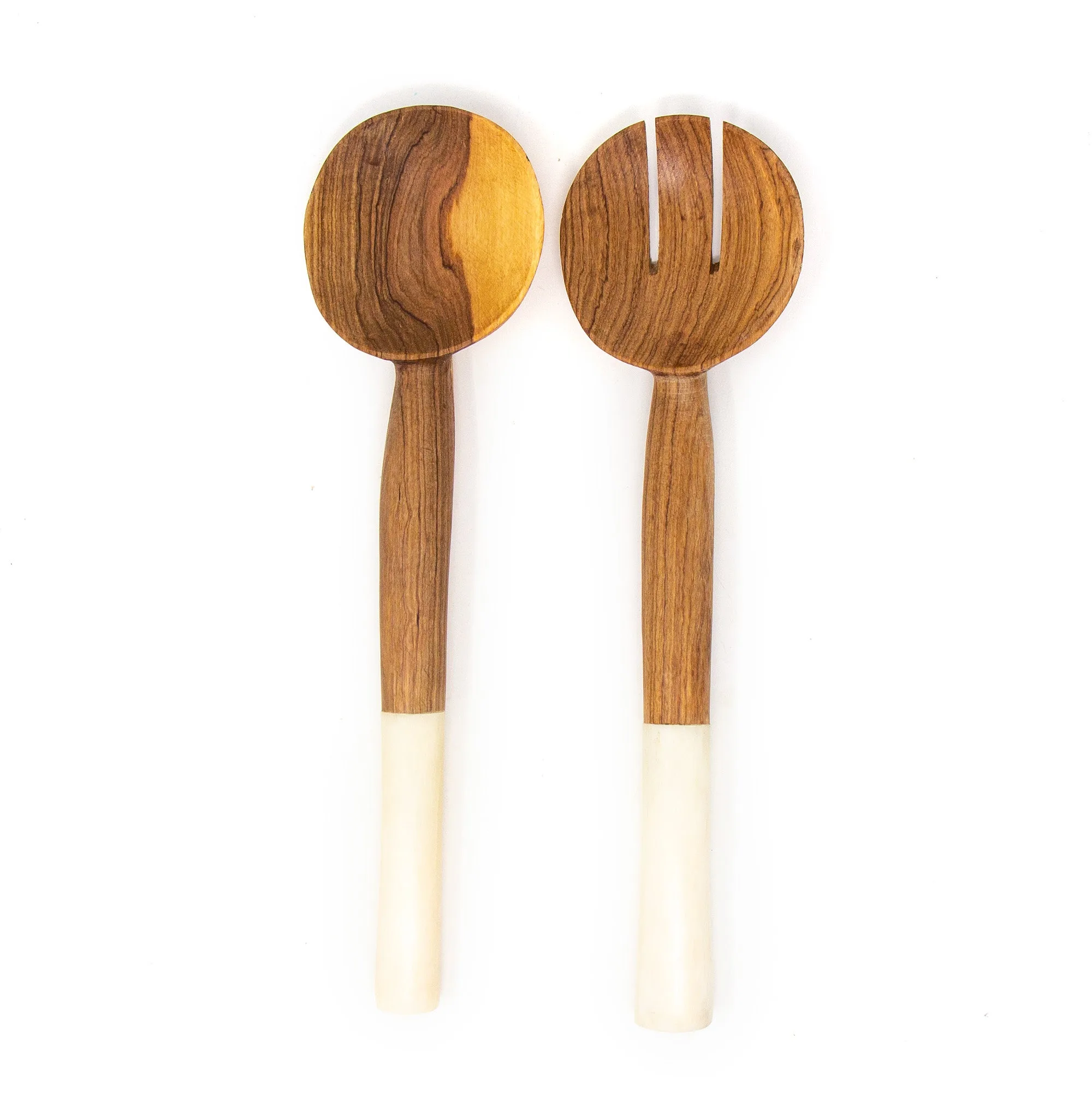 Olive Wood Salad Servers with White Bone - Image 2