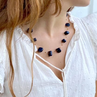 Floating Stone & Maasai Bead Necklace, Navy - Image 3