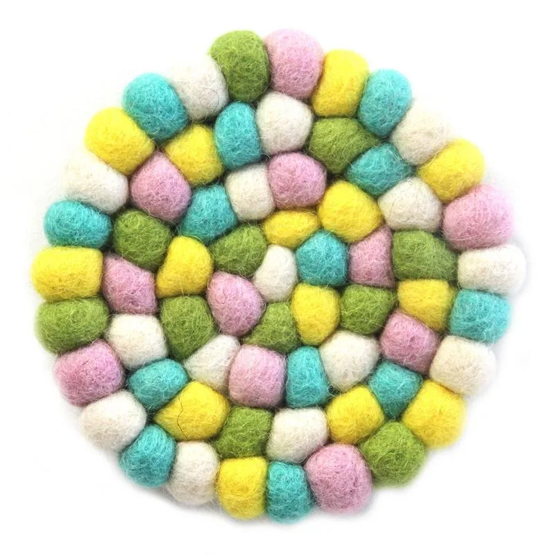 Hand Crafted Felt Ball Coasters from Nepal: 4-pack, Spring - Global Groove (T) - Image 2