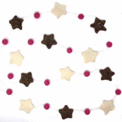 Hand Crafted Felt from Nepal: Stars Garland, Grey/Pink - Image 2