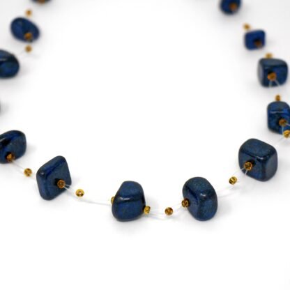 Floating Stone & Maasai Bead Necklace, Navy - Image 6