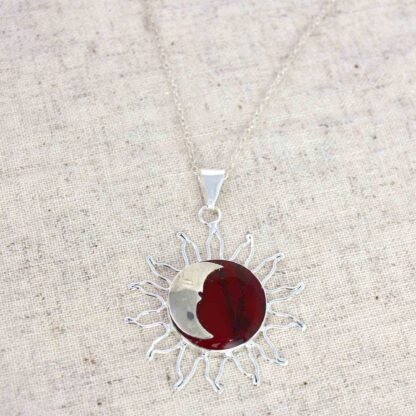 Sun and Moon Red Jasper Pendant with Chain - Image 2