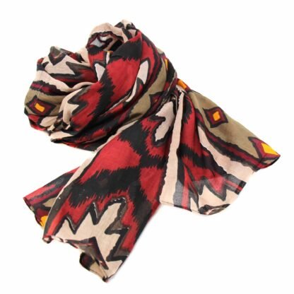 Hand-printed Cotton Scarf, Ikat Diamond Design - Image 2