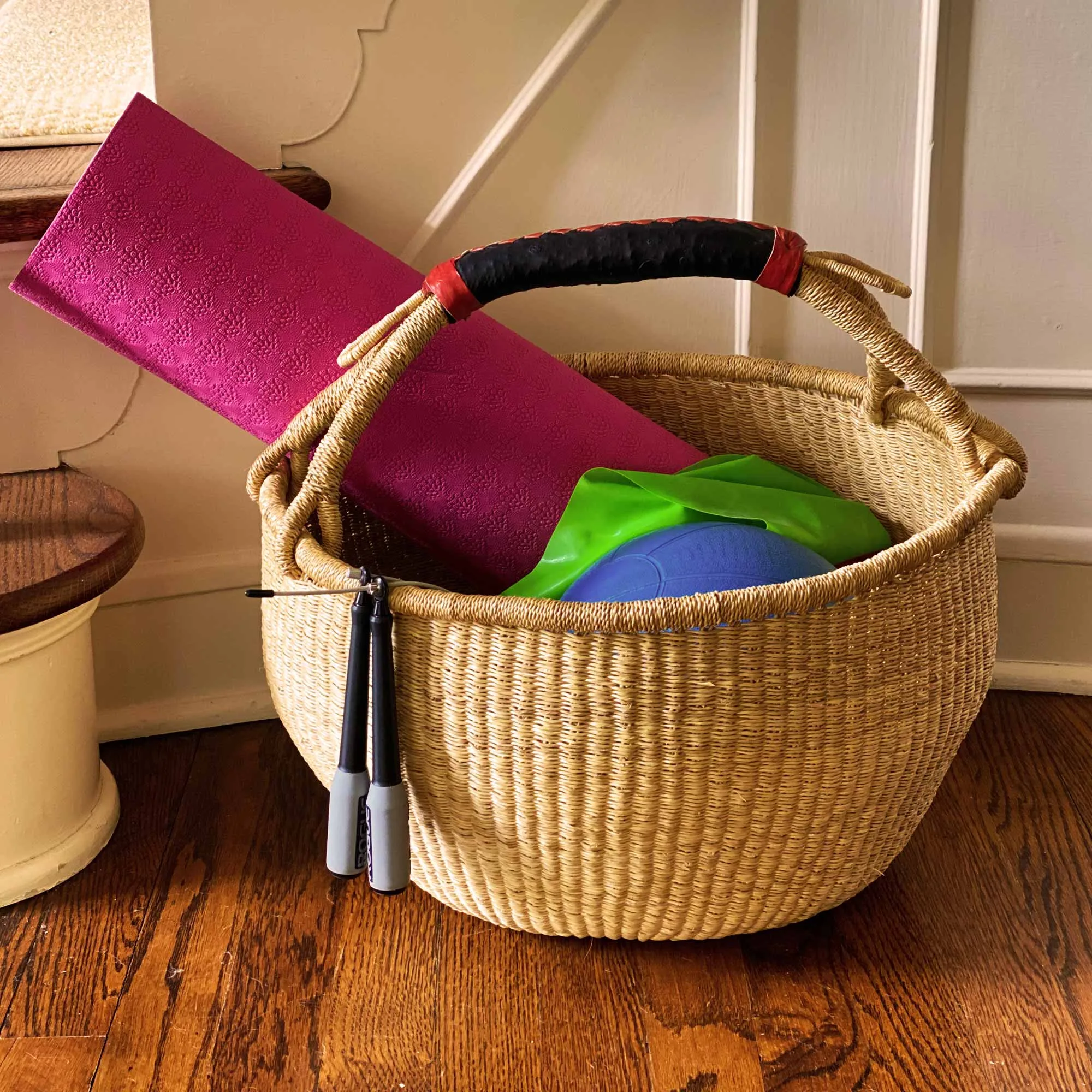 Bolga Market Basket, Extra Large - Natural with Leather Handle - Image 7
