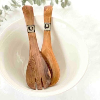 Olive Wood Serving Set, Small with Batik Inlay - Image 9