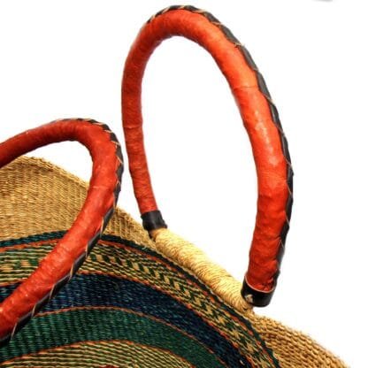 Bolga Tote, Mixed Colors with Leather Handle - 18-inch - Image 13