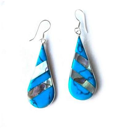 Abalone & Turquoise Striped Teardrop Earrings - Image 5