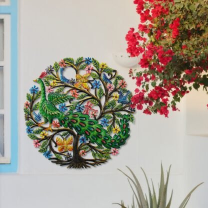 Peacock in Tree Haitian Metal Drum Wall Art - Image 5