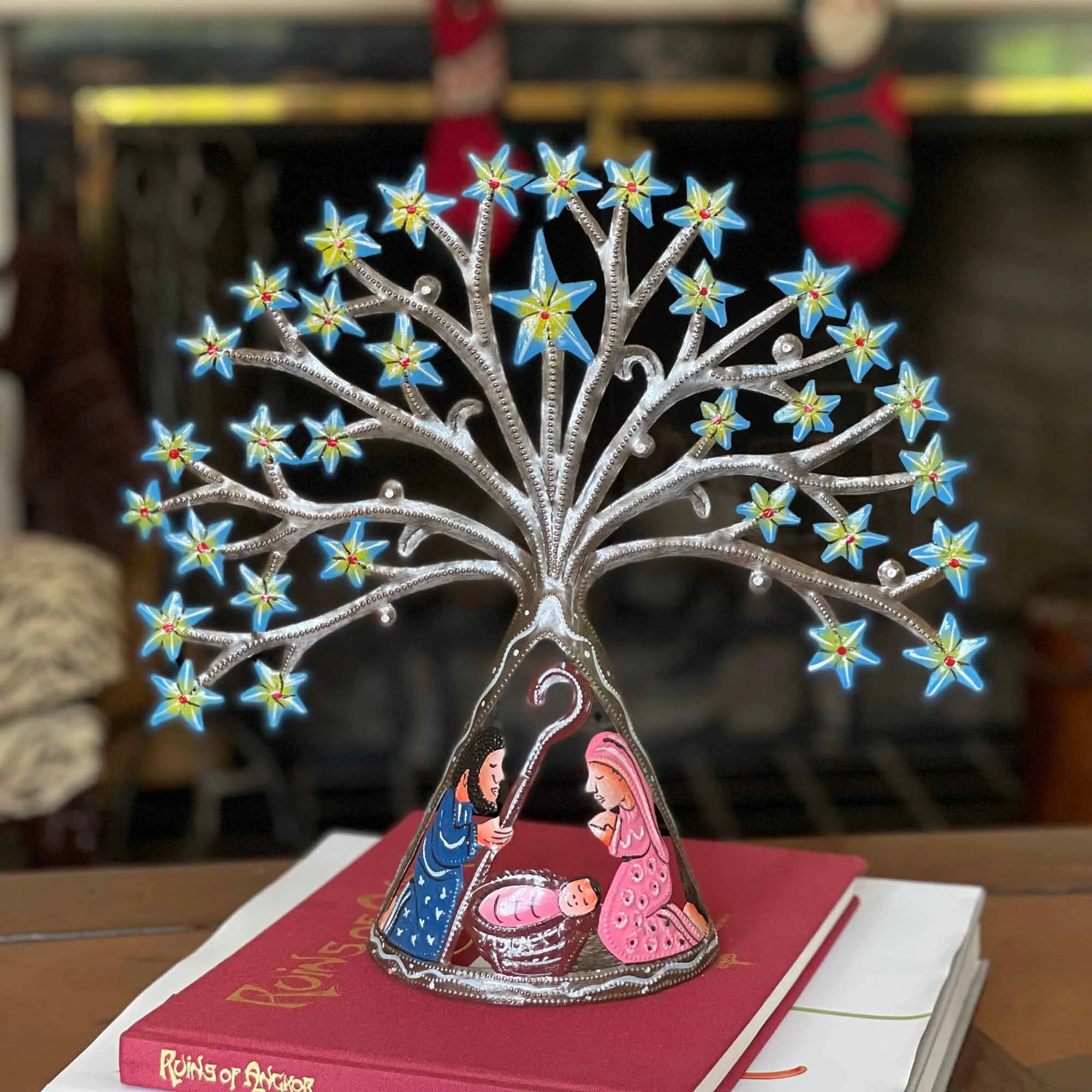 Haitian Metal Drum Tabletop Nativity with Shooting Blue Stars - Image 5