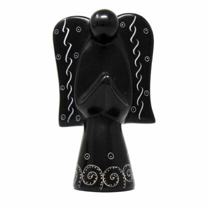 Soapstone Angel Sculpture - Black Finish with Etch Design - Image 5