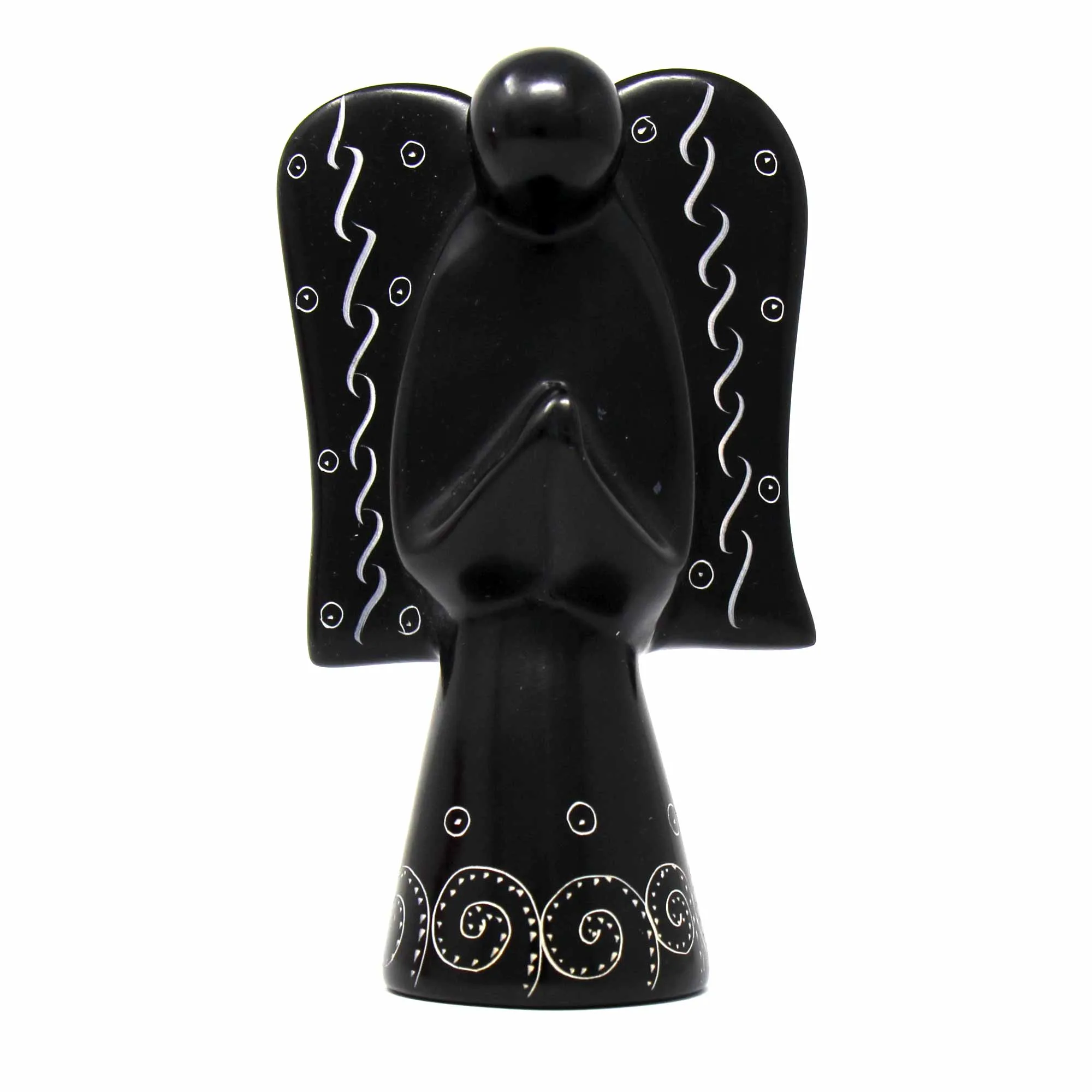 Soapstone Angel Sculpture - Black Finish with Etch Design - Image 5