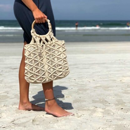 Macrame Bag with Wooden Handle - Image 11