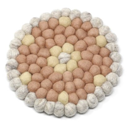 Hand Crafted Felt Ball Trivets from Nepal: Round Flower Design, Pink - Global Groove (T) - Image 2