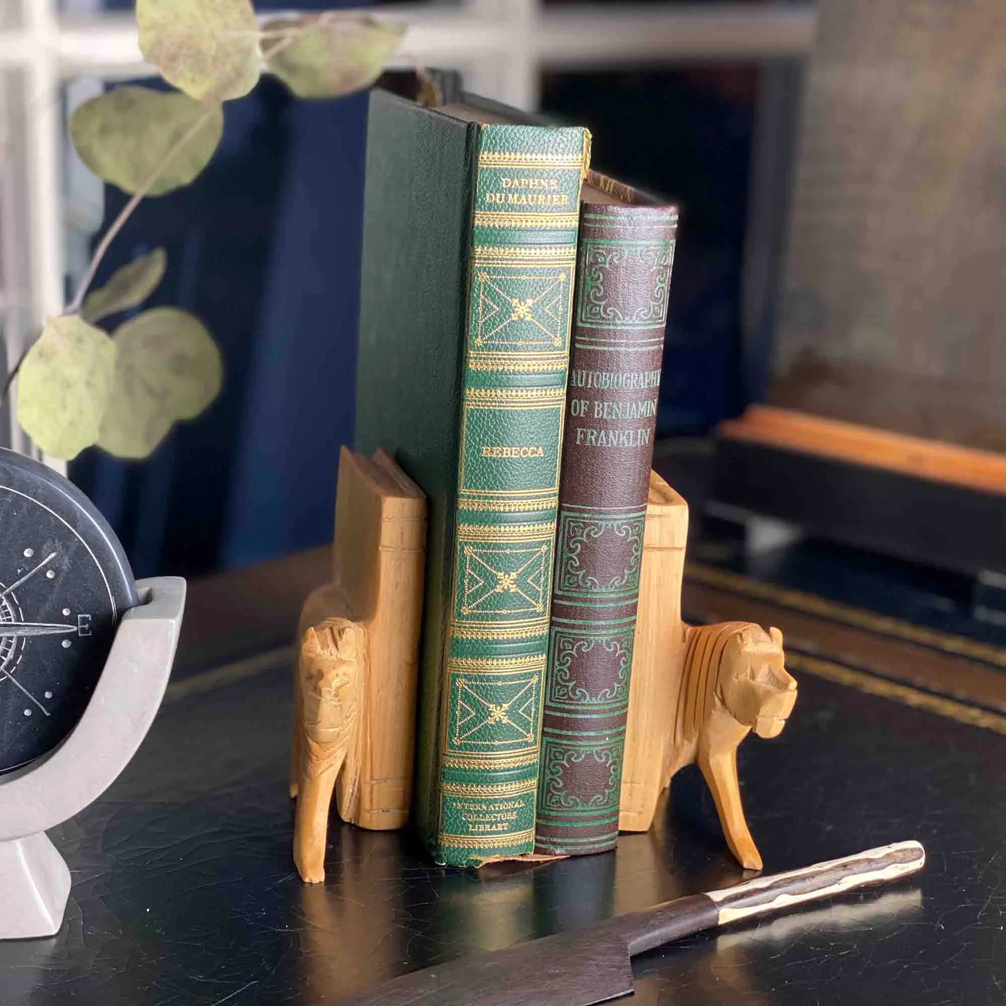 Carved Wood Lion Book Ends, Set of 2 - Image 8